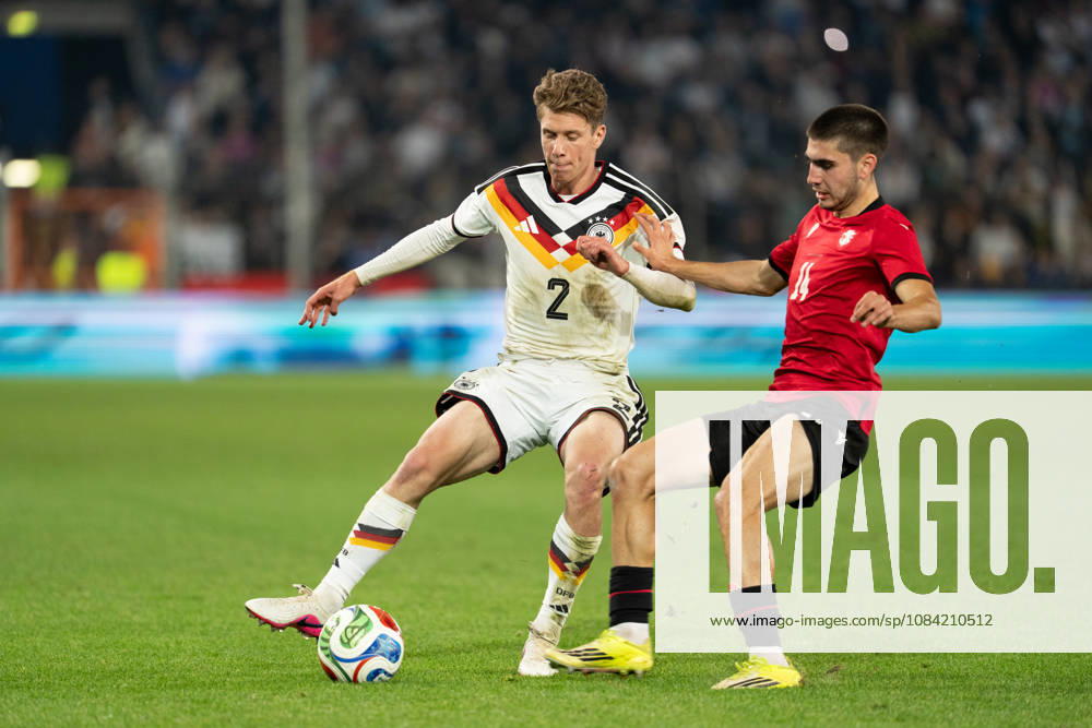 GER, Germany U21 vs. Georgia U21: A duel between Elias Baum (Germany U21, No. 2) and Aleko Basiladze (Georgia U21, No. 14) at the SchücoArena in Bielefeld, Germany