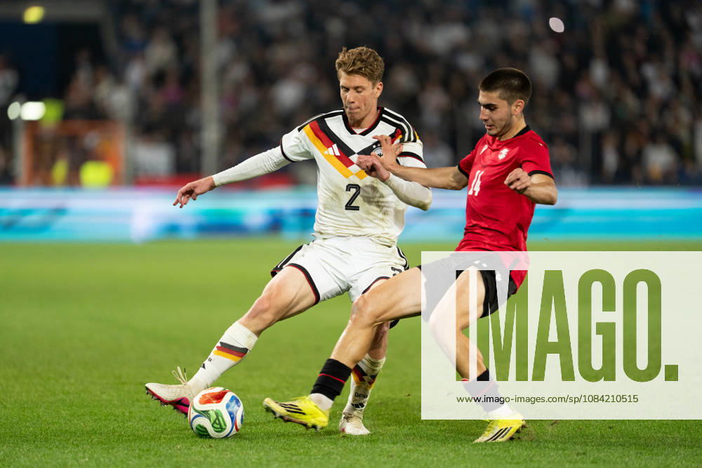 GER, Germany U21 vs. Georgia U21: A duel between Elias Baum (Germany U21, No. 2) and Aleko Basiladze (Georgia U21, No. 14) at the SchücoArena in Bielefeld, Germany