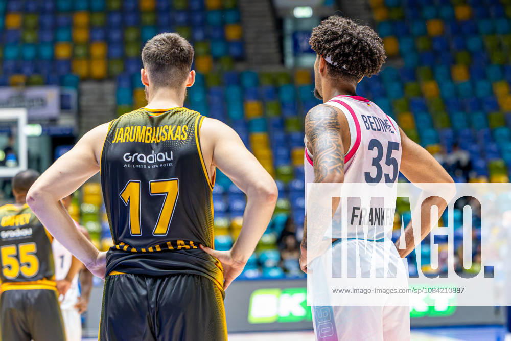 Simas Jarumbauskas (BC Siauliai, 17) and Roman Bedime (Skyliners Frankfurt, 35) during the BKT EuroCup 2026 27, match between Frankfurt Skyliners vs. BC Siauliai at Suewag Energie Arena on October 6, 2026 in Frankfurt am Main, Germany. Hessen Germany