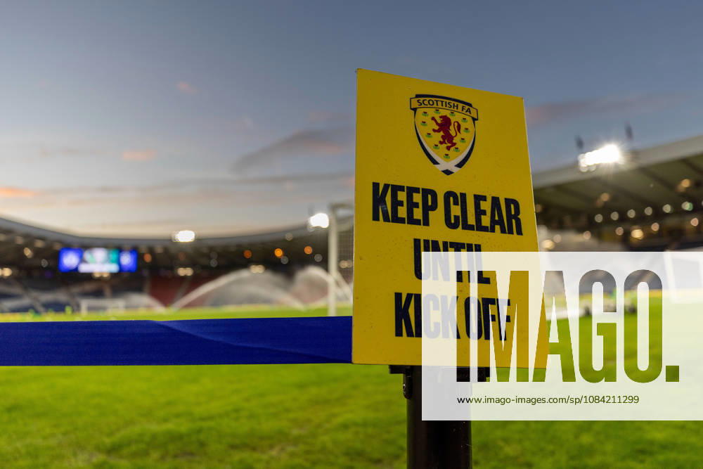 6th October 2026; Hampden Park, Glasgow, Scotland; UEFA Nations League Football, Scotland versus Slovenia; Keep clear sign at the side of the pitch VagelisxGeorgariou