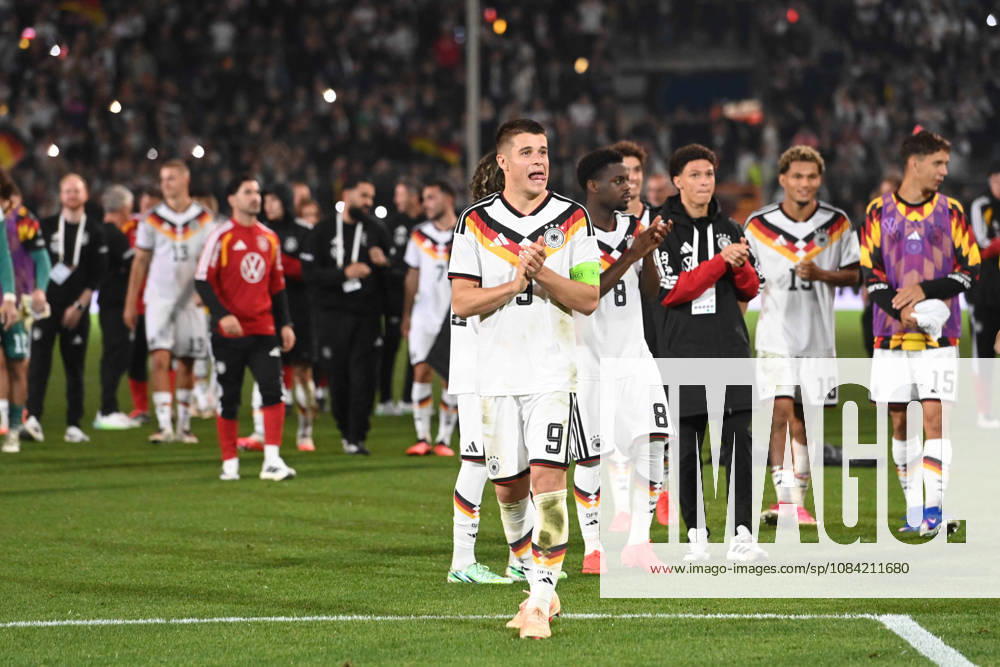 Victory celebration, cheering, joy, cheers, Germany, Nicolo TRESOLDI (GER) in the foreground, international soccer match, U21, European Championship Qualifiers, Germany vs. Georgia 2–0 on October 6, 2026, Schüco Arena, Bielefeld, Â