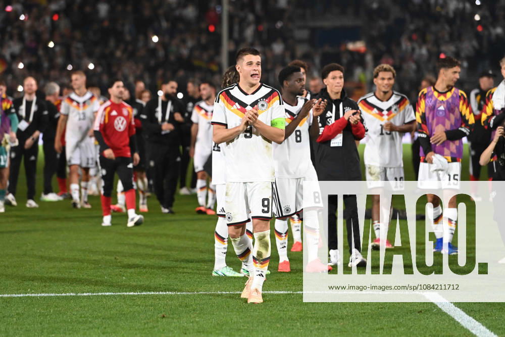 Victory celebration, cheering, joy, cheers, Germany, Nicolo TRESOLDI (GER) in the foreground, international soccer match, U21, European Championship Qualifiers, Germany vs. Georgia 2–0 on October 6, 2026, Schüco Arena, Bielefeld, Â