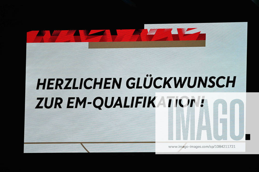 Congratulations on qualifying for the European Championship; on the scoreboard; feature; background image; stock photo; international soccer match; U21; European Championship qualifiers; Germany vs. Georgia 2–0 on October 6, 2026; Schüco Arena, Bielefeld; Â