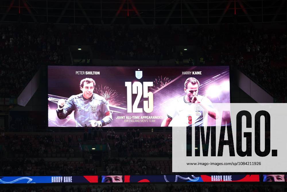 The big screen celebrates Harry Kane of England equalling Peter Shiltons 125 caps England v Czechia, UEFA Nations League, Football, Wembley Stadium, London, UK - 06 Oct 2026London Wembley Stadium United Kingdom