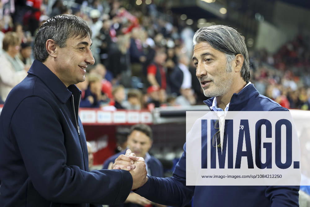 Goce Sedloski, North Macedonia (coach), and Murat Yakin, Switzerland (coach), before kickoff; Switzerland, UEFA, Nations League, Matchday 4, Switzerland vs. North Macedonia, October 6, 2026, Swissporarena, Lucerne, Switzerland