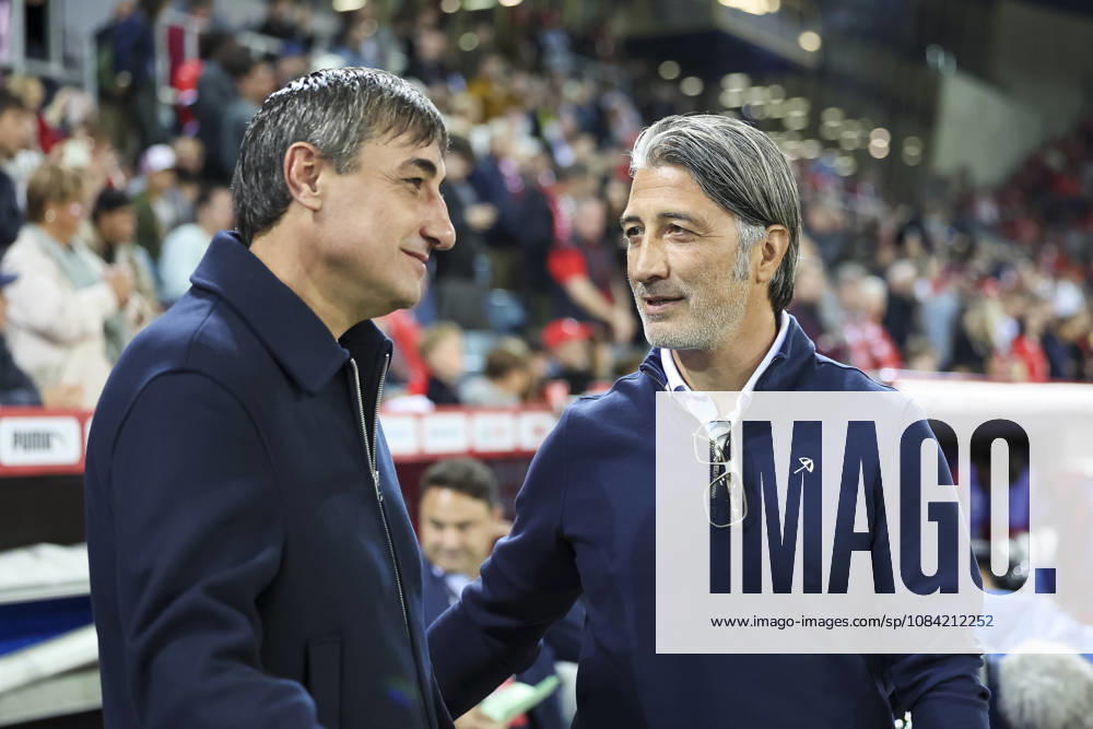 Goce Sedloski, North Macedonia (coach), and Murat Yakin, Switzerland (coach), before kickoff; Switzerland, UEFA, Nations League, Matchday 4, Switzerland vs. North Macedonia, October 6, 2026, Swissporarena, Lucerne, Switzerland