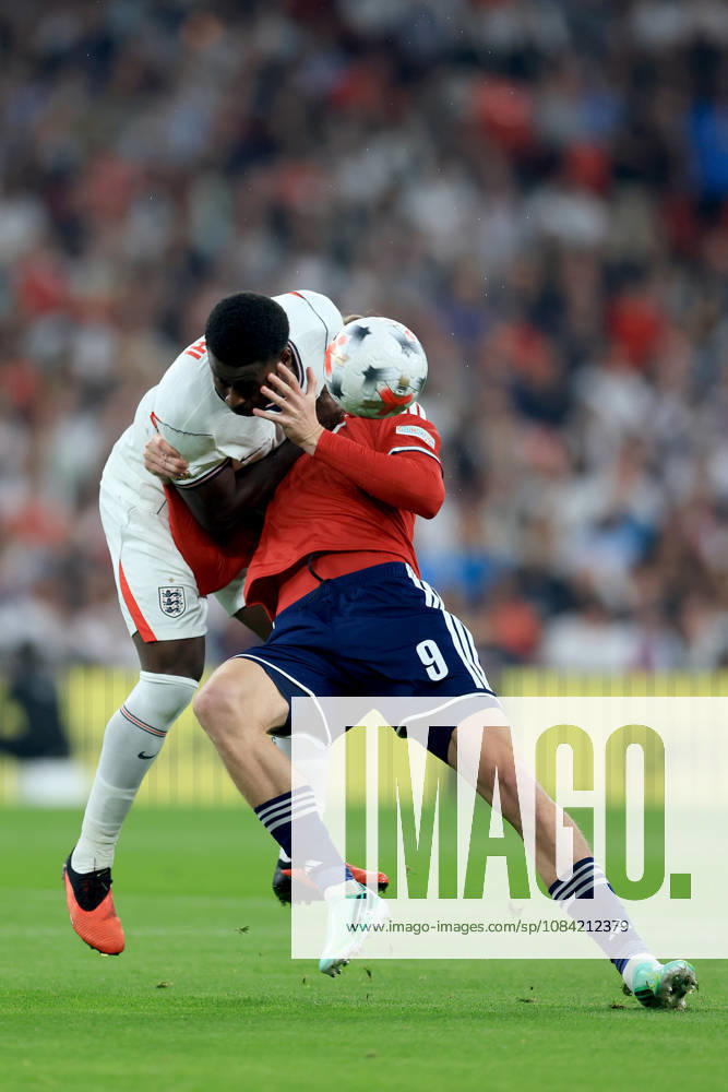 England v Czechia - UEFA Nations League 2026 27 Group A3 MD4 Marc Guehi of England and Ryan Naderi of Czechia challenge during the UEFA Nations League 2026 27 group phase match between England and Czechia at Wembley Stadium on October 6, 2026 in London, England. London Wembley Stadium England United Kingdom