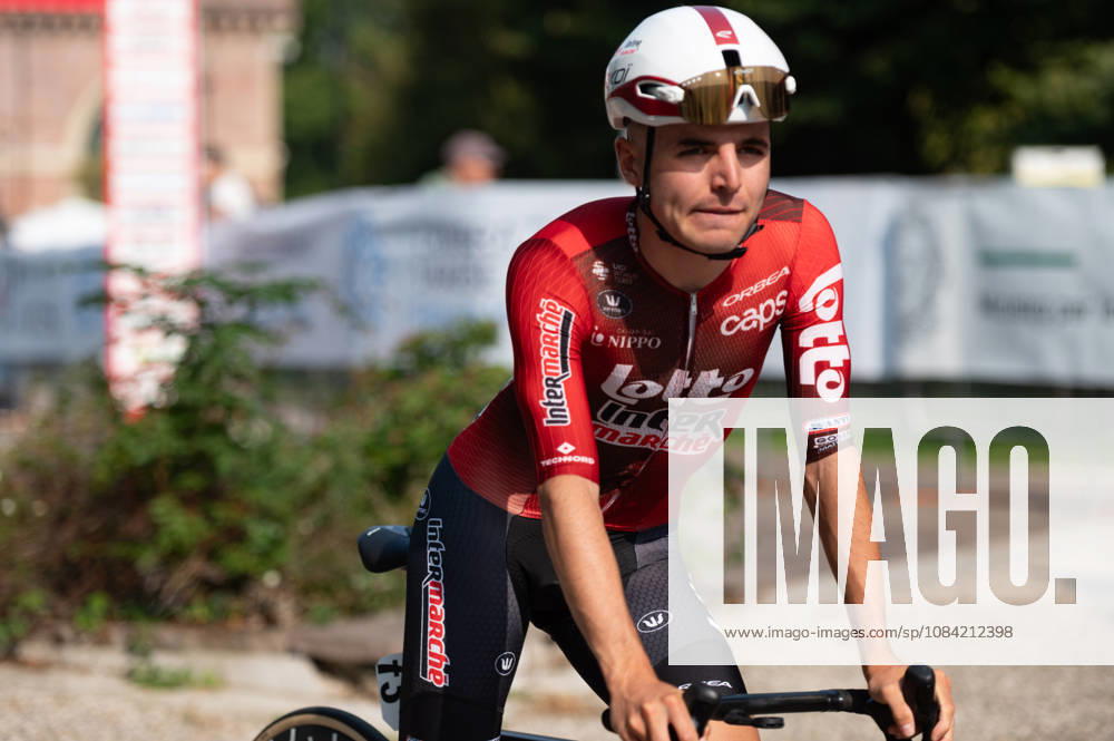 IPA89374868 - Jarno Widar, LOTTO INTERMARCHE, at the start of the 2026 Tre Valli Varesine in Busto Arsizio, Italy, on October 6, 2026