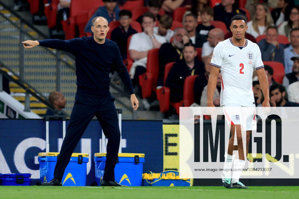 England v Czechia - UEFA Nations League 2026 27 Group A3 MD4 Thomas Tuchel, Head coach of England and Trent Alexander-Arnold on the side line during the UEFA Nations League 2026 27 group phase match between England and Czechia at Wembley Stadium on October 6, 2026 in London, England. London Wembley Stadium England United Kingdom