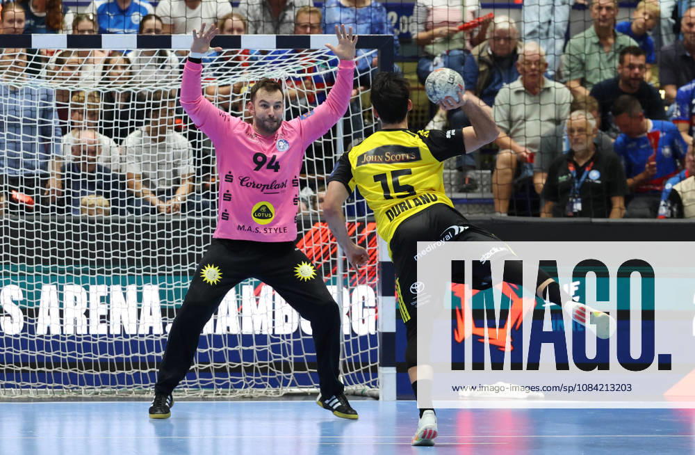 L-R: Kristian van der Merwe (Bergischer HC 94), Sebastian Durlanu (IK Saevehof 15 GER), Bergischer HC06 vs. IK Saevehof, Handball, EHF Europa League 2026–27, Matchday 2, 2026–2027 season, October 6, 2026 GER, Bergischer HC06 vs. IK Saevehof, Handball, EHF Europa League 2026–27, Matchday 2, 2026–2027 season, October 6, 2026 Solingen Mitte
