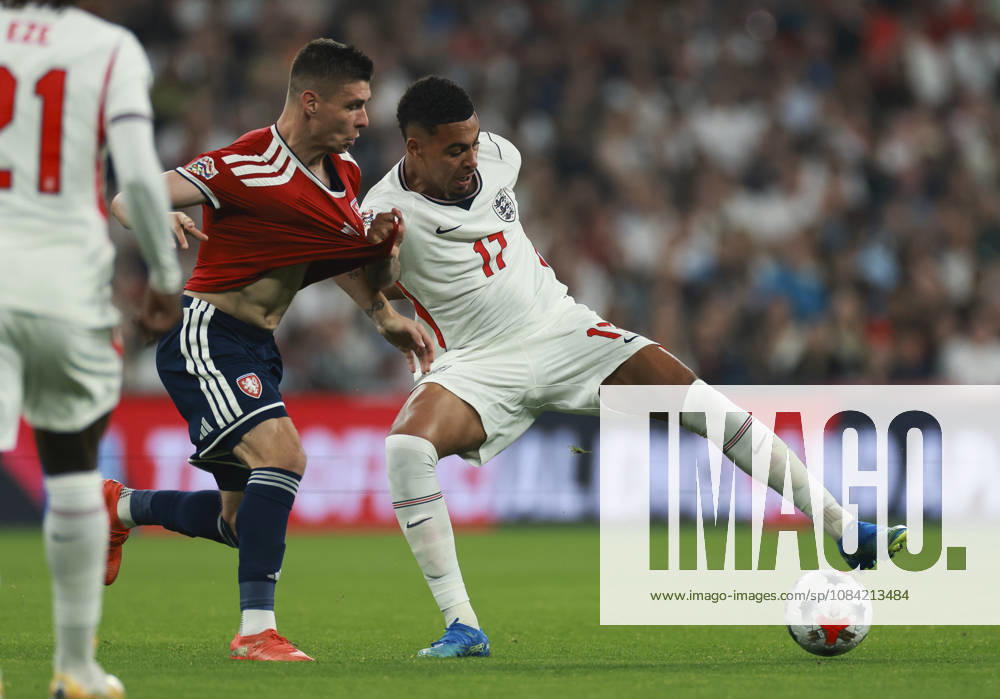 England v Czech Republic, UEFA Nations League, League A - Group 3 London, UK: England v Czech Republic, UEFA Nations League, League A - Group 3, Wembley Stadium. 6 October 2026 Photograph by Marc Aspland for The Times & The Sunday Times Morgan Rogers of England and JiA¿í Sláma Of Czech Republic