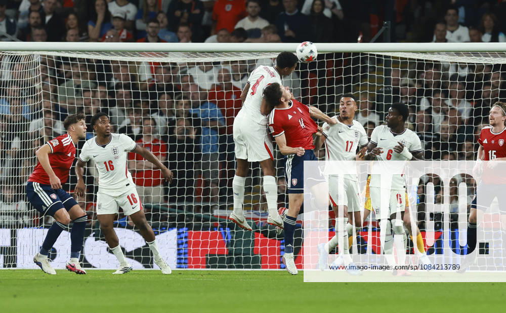 England v Czech Republic, UEFA Nations League, League A - Group 3 London, UK: England v Czech Republic, UEFA Nations League, League A - Group 3, Wembley Stadium. 6 October 2026 Photograph by Marc Aspland for The Times & The Sunday Times Jarell Quansah of England heads clear