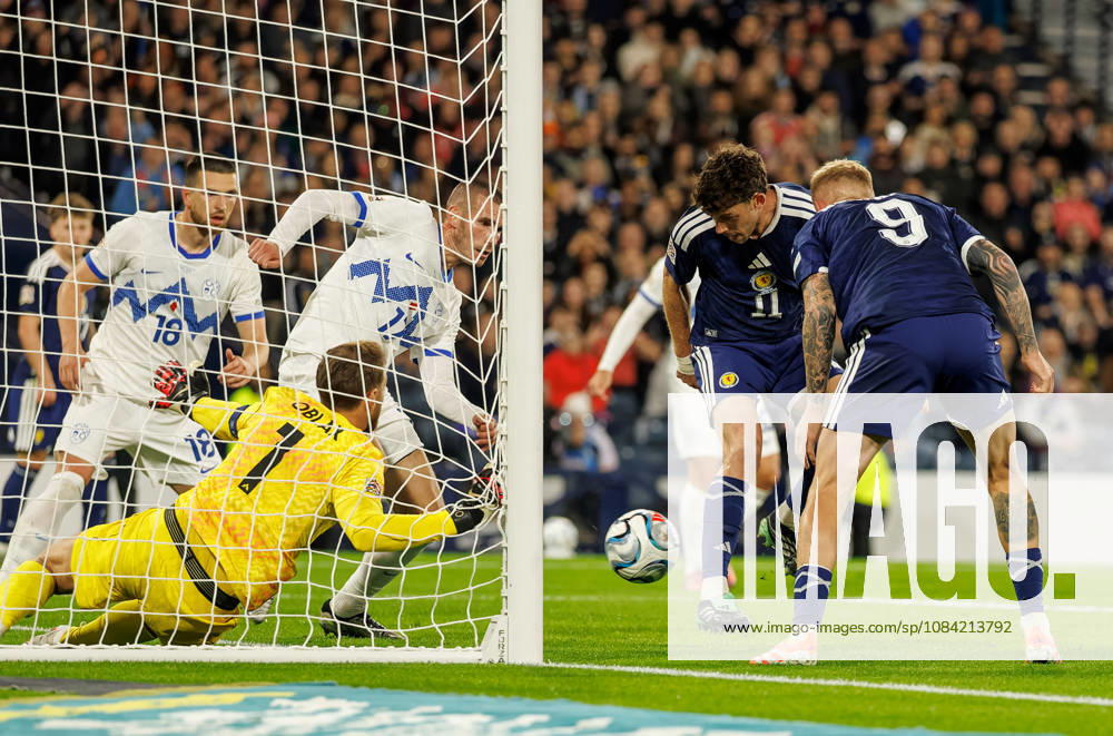 Scotland v Slovenia: Ryan Christie of Scotland scores with a backheel