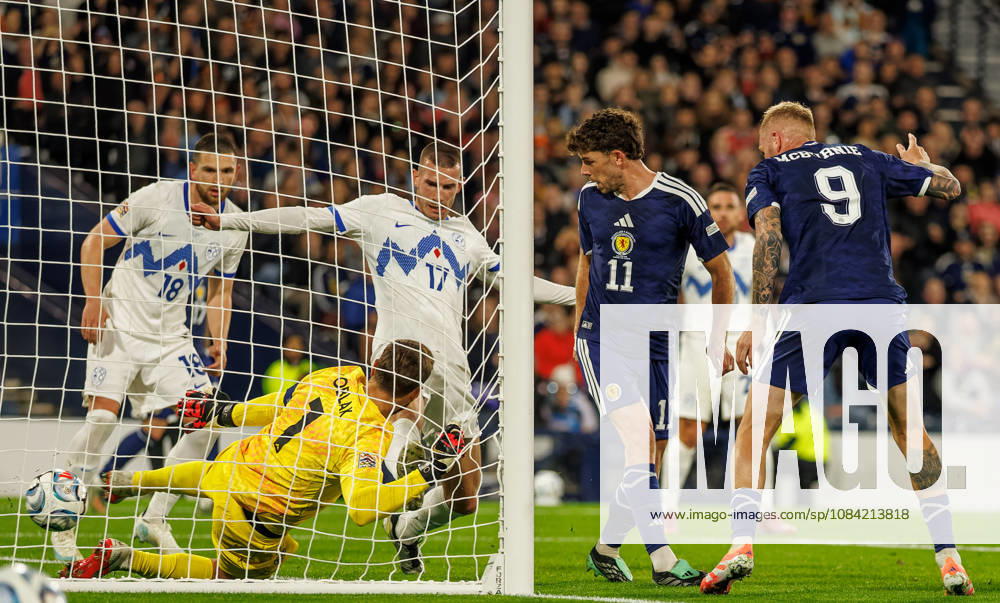 Scotland v Slovenia: Ryan Christie of Scotland scores with a backheel