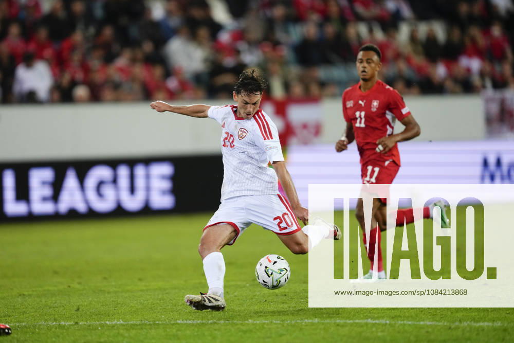 Dimitar Mitrovski (20 MKD) in action during the UEFA Nations League match between Switzerland and North Macedonia at thermoplan arena on October 06, 2026 in Luzern, Switzerland.