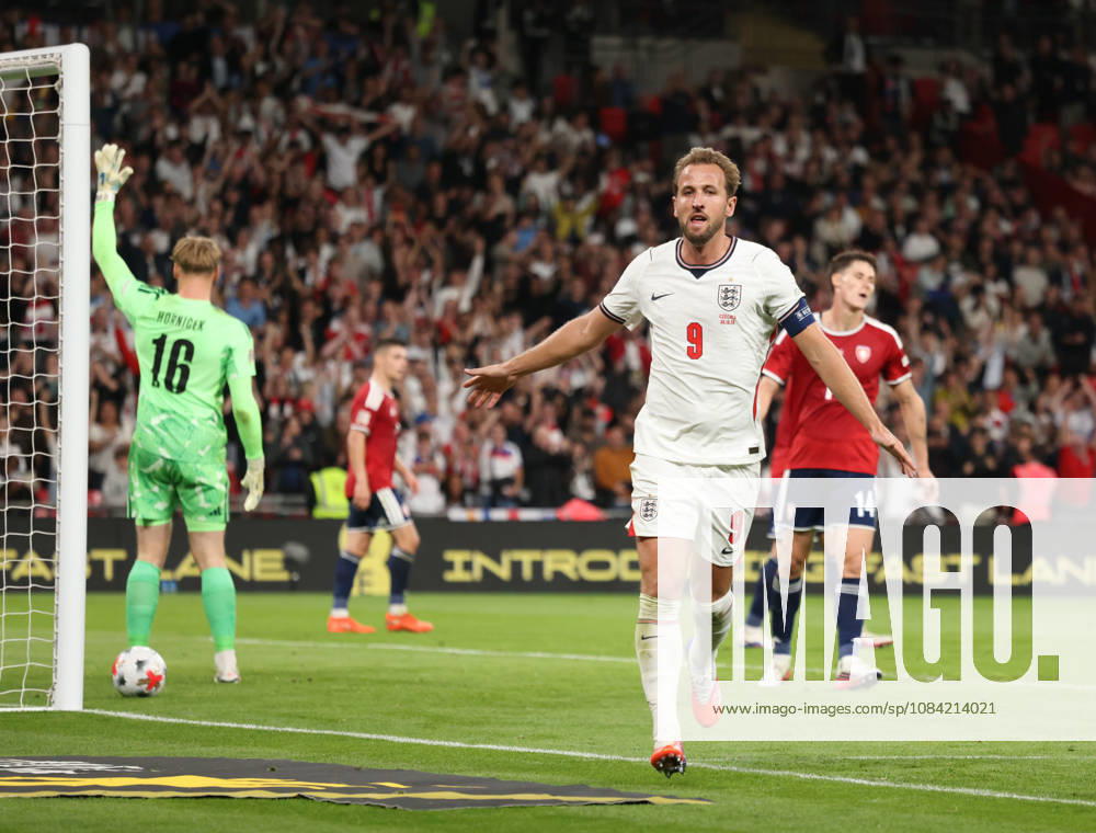 Harry Kane (E) celebrates scoring the second England goal (2-0) at the England v Czechia UEFA Nations League Group 3 match, at Wembley Stadium, London, UK, on 6th October, 2026. .