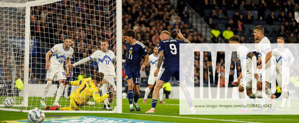 Scotland v Slovenia: Ryan Christie of Scotland scores with a backheel