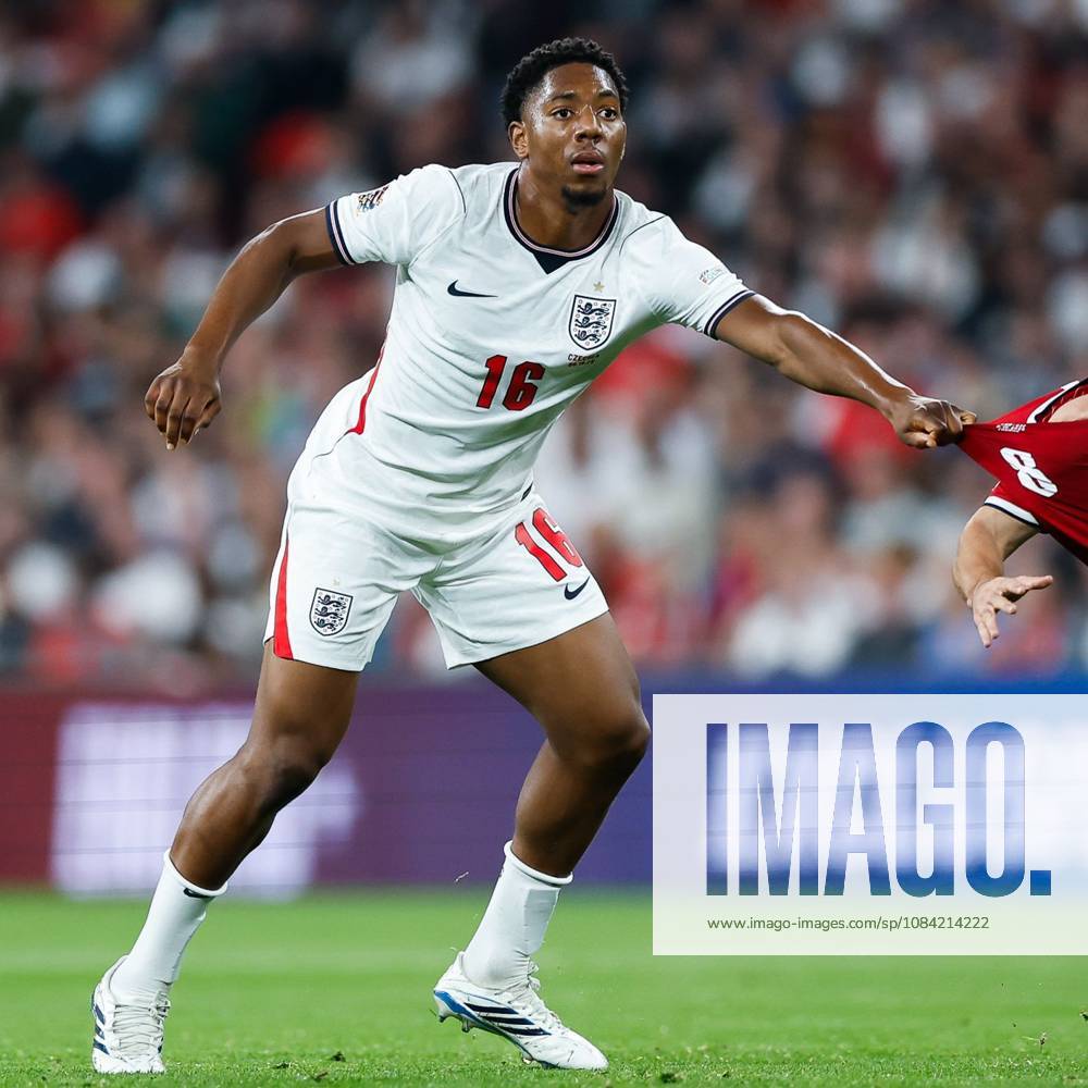 Myles Lewis-Skelly of England tugs on the shirt of Michal Sadilek of Czechia England v Czechia, UEFA Nations League, Football, Wembley Stadium, London, UK - 06 Oct 2026London Wembley Stadium United Kingdom
