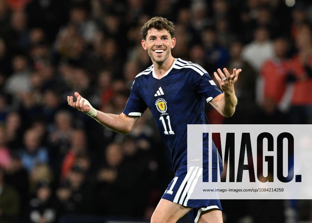 Glasgow, Scotland, 6th October 2026. Ryan Christie of Scotland scores the opening goal during the Scotland vs Slovenia UEFA Nations League match at Hampden Park, Glasgow. Picture credit should read: Neil Hanna Sportimage . SPI_024_NH_Scotland_Slovenia SPI-5054-0024