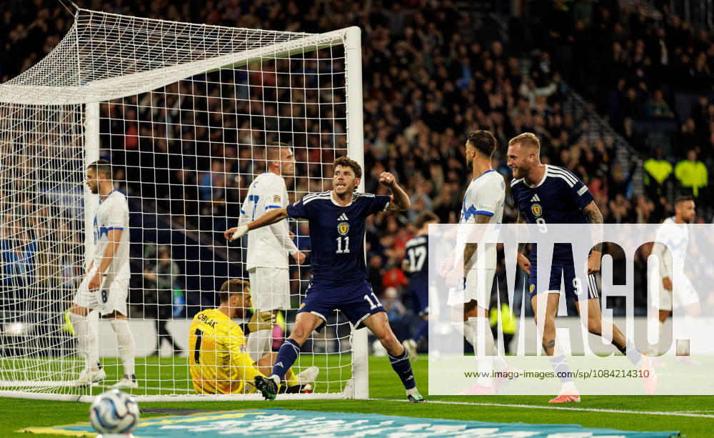 Scotland v Slovenia: Ryan Christie celeberates with Oliver McBurnie of Scotland