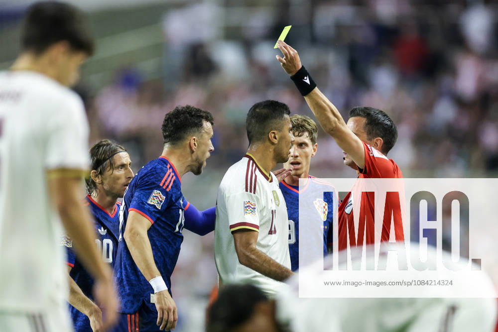 Croatia v Spain - UEFA Nations League 2026 27 Group A3 MD4 Referee Erik Lambrechts shows yellow card to Ivan Perisic of Croatia during the UEFA Nations League 2026 27 group phase match between Croatia and Spain at Stadion Poljud on October 6, 2026 in Split, Croatia. SanjinxStrukic PIXSELL
