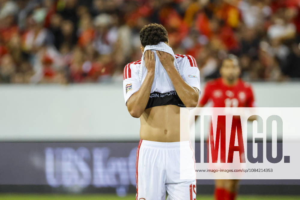 Agon Elezi, North Macedonia, 15, facial expressions, emotion, Switzerland, UEFA, Nations League, Matchday 4, Switzerland vs. North Macedonia, October 6, 2026, Lucerne Swissporarena, Switzerland