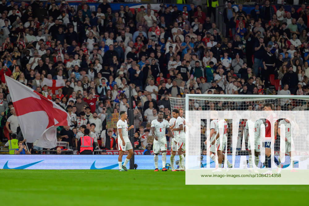 LONDON, ENGLAND OCTOBER 06 - Players of England celebrating scoring the team s second goal during the UEFA Nations League game between England and Czechia at Wembley Stadium on October 06, 2026 in London, England. (Photo by Keeran Marquis Sports Press Photo)