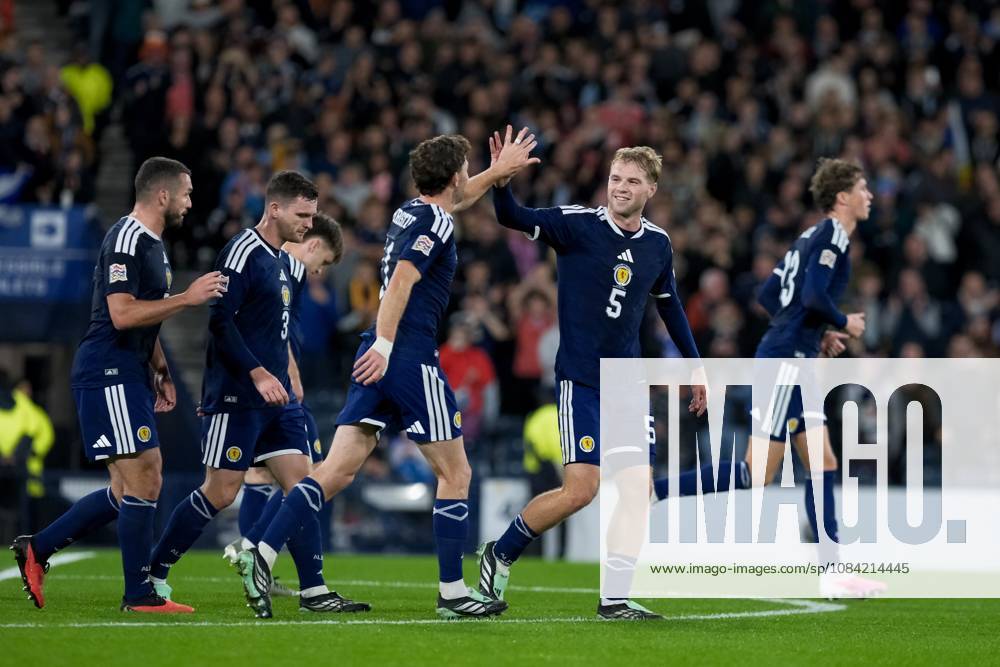 UK: Scotland v Slovenia, UEFA Nations League at Barclays Hampden, Glasgow, Scotland on 06 October 2026: Pictured: Ryan Christie (Scotland) bundles the ball over the line to make it 1-0 Glasgow Barclays Hampden Scotland