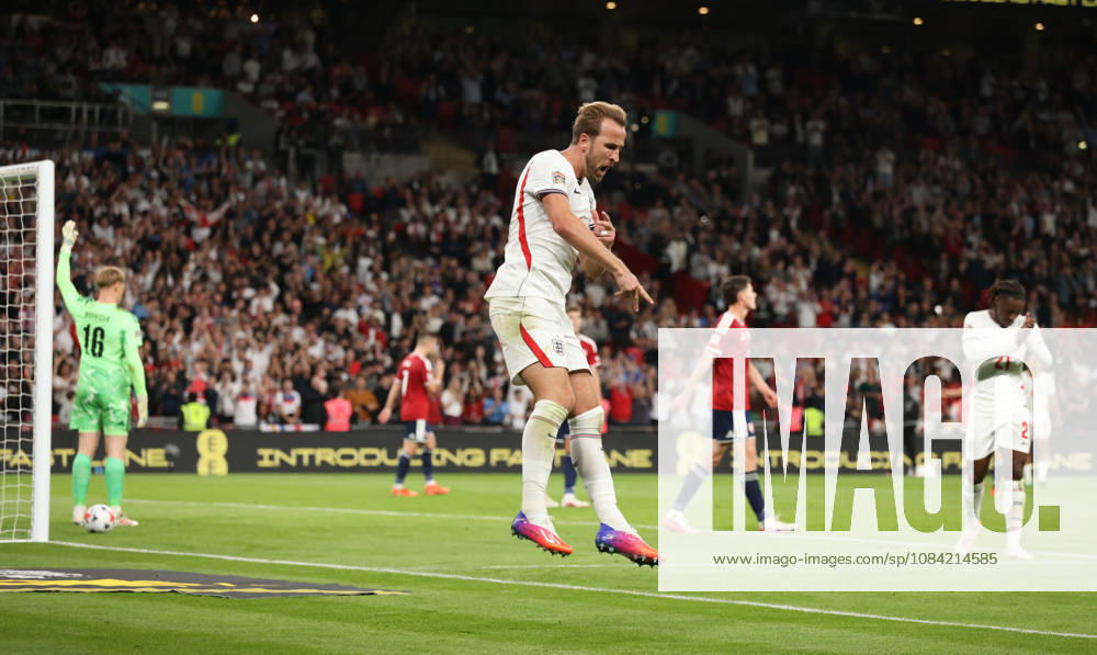 Harry Kane (E) celebrates scoring the second England goal (2-0) at the England v Czechia UEFA Nations League Group 3 match, at Wembley Stadium, London, UK, on 6th October, 2026. .