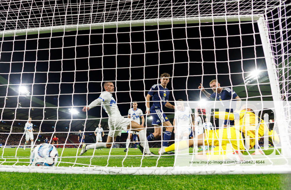 Scotland v Slovenia: Ryan Christie of Scotland scores with a backheel