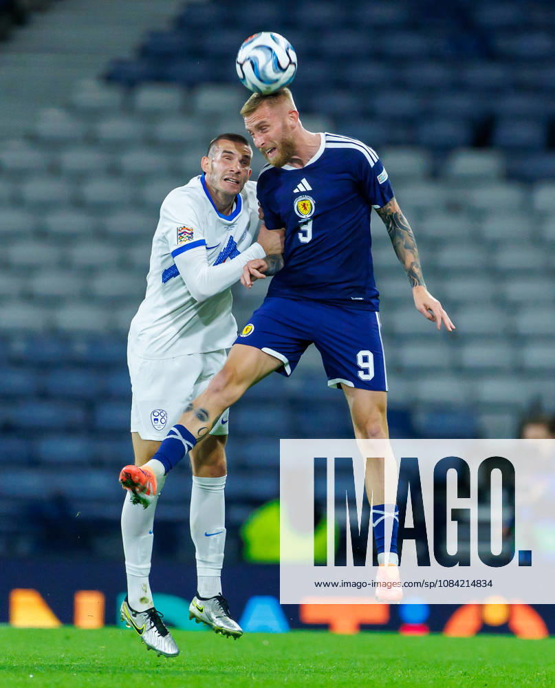 Scotland v Slovenia, UEFA Nations League, League B Group 1 : Oli McBurnie wins a header