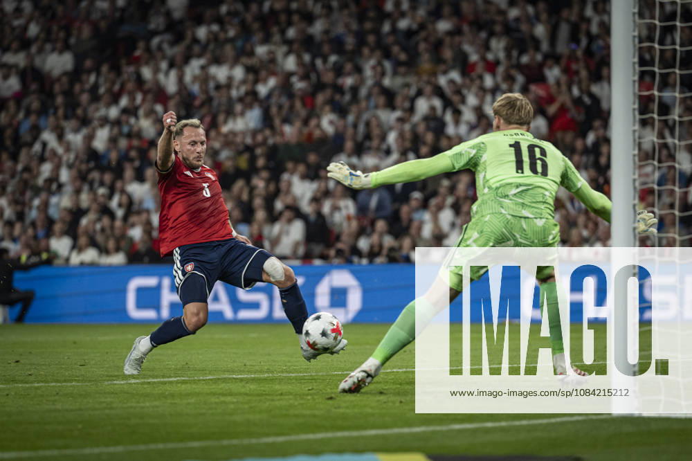 6th October 2026; Wembley Stadium, London, England; UEFA Nations League Football, England versus Czech Republic; Vladimir Coufal of Czech Republic scores past his own goalkeeper Lukas Hornicek in the 27th minute to make the score 1-0 GodfreyxPitt