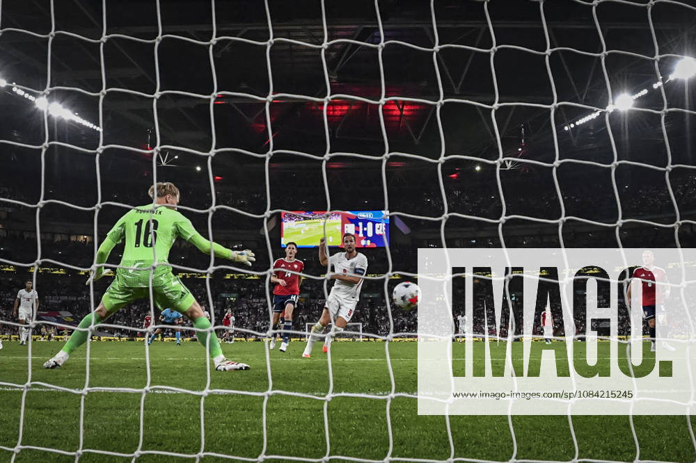 6th October 2026; Wembley Stadium, London, England; UEFA Nations League Football, England versus Czech Republic; Harry Kane of England scores past Lukas Hornicek of Czech Republic in the 40th minute to make the score 2-0 GodfreyxPitt