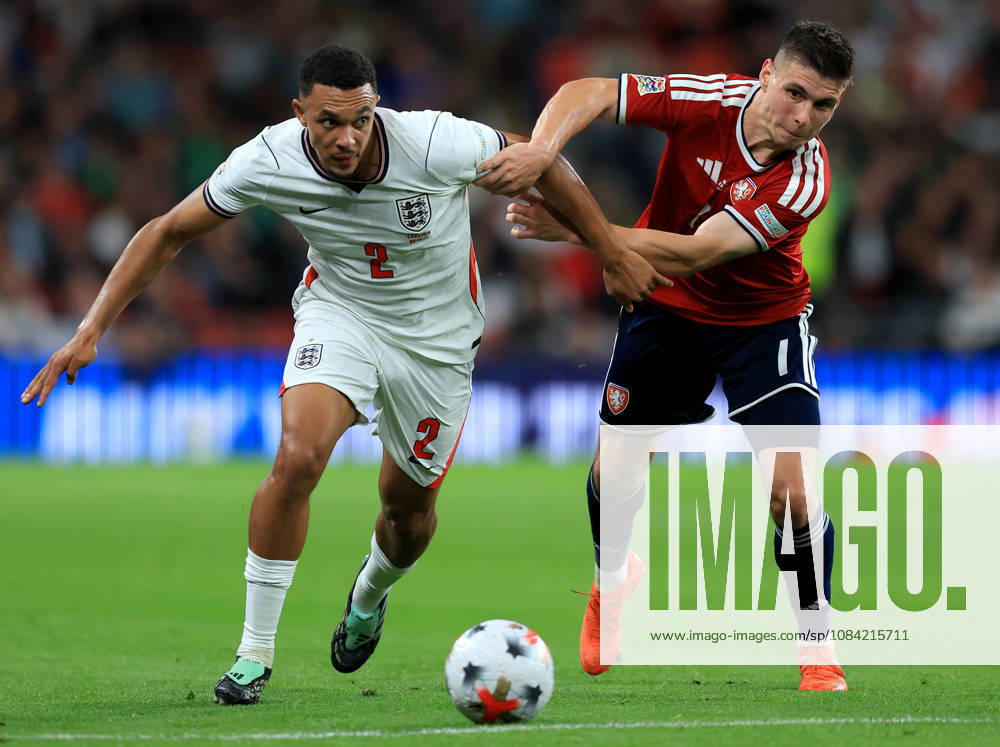 England v Czechia - UEFA Nations League 2026 27 Group A3 MD4 Trent Alexander-Arnold and Jiri Slama of Czechia challenge during the UEFA Nations League 2026 27 group phase match between England and Czechia at Wembley Stadium on October 6, 2026 in London, England. London Wembley Stadium England United Kingdom