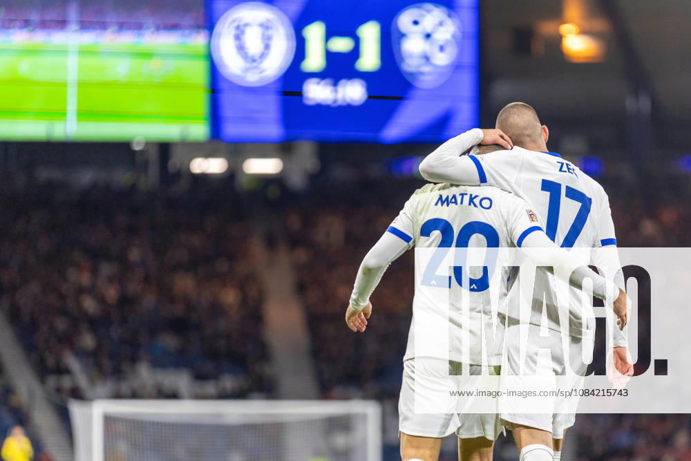 6th October 2026; Hampden Park, Glasgow, Scotland; UEFA Nations League Football, Scotland versus Slovenia; Aljosa Matko of Slovenia celebrates with David Zec of Slovenia after he shoots and scores in the 56th minute to make it 1-1 VagelisxGeorgariou