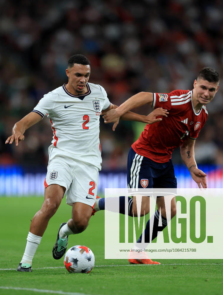 England v Czechia - UEFA Nations League 2026 27 Group A3 MD4 Trent Alexander-Arnold and Jiri Slama of Czechia challenge during the UEFA Nations League 2026 27 group phase match between England and Czechia at Wembley Stadium on October 6, 2026 in London, England. London Wembley Stadium England United Kingdom