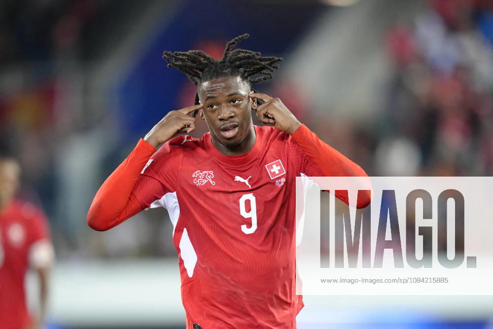 Johan Manzambi (9 SUI) celebrates his goal during the UEFA Nations League match between Switzerland and North Macedonia at thermoplan arena on October 06, 2026 in Luzern, Switzerland.