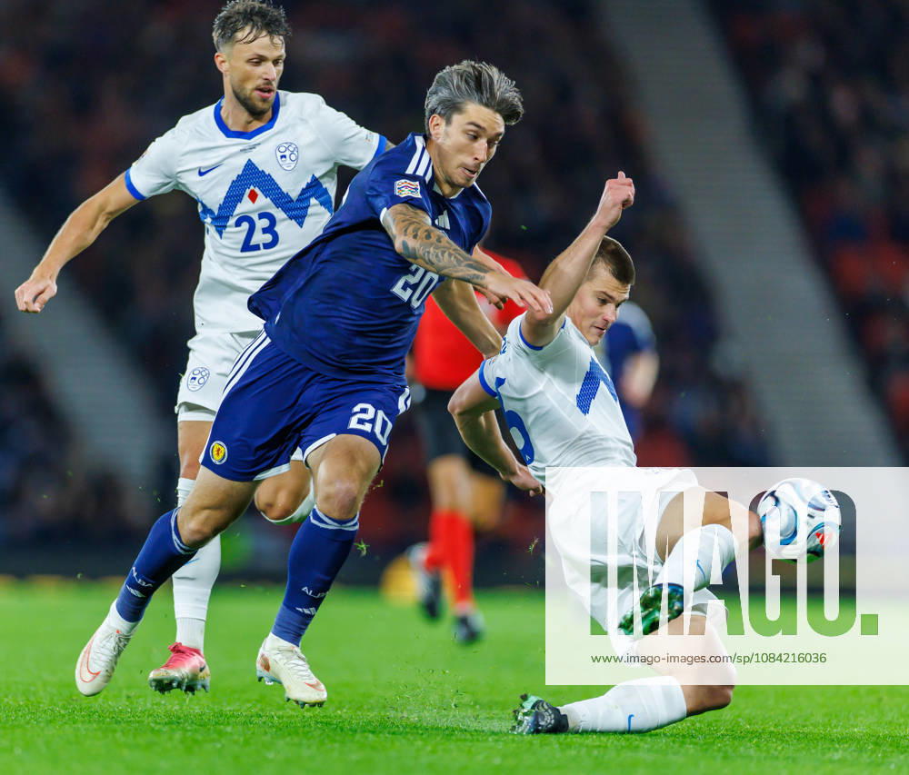 Scotland v Slovenia, UEFA Nations League, League B Group 1 : Kieran Bowie challenges Jaka Bijol