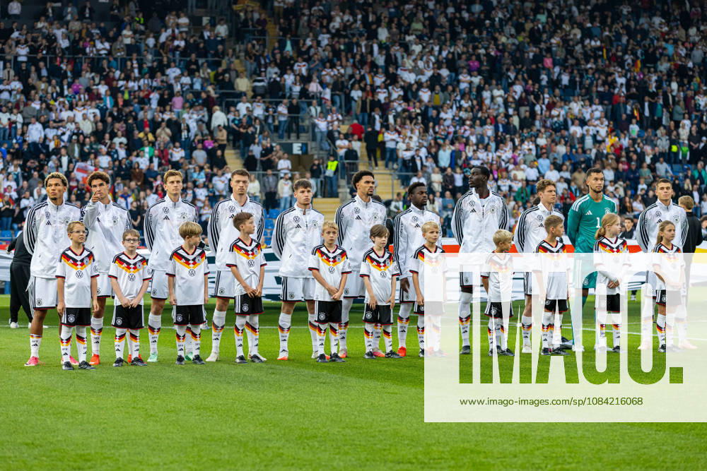 The Germany U21 players during the national anthem GER, Germany GER vs. Georgia GEO, soccer, UEFA U21 European Championship Qualifiers, Group F, Matchday 13, 2026–2027 season, October 6, 2026 GER, Germany GER vs. Georgia GEO, soccer, UEFA U-21 European Championship Qualifiers, Group F, Matchday 13, 2026–2027 season, October 6, 2026, Bielefeld