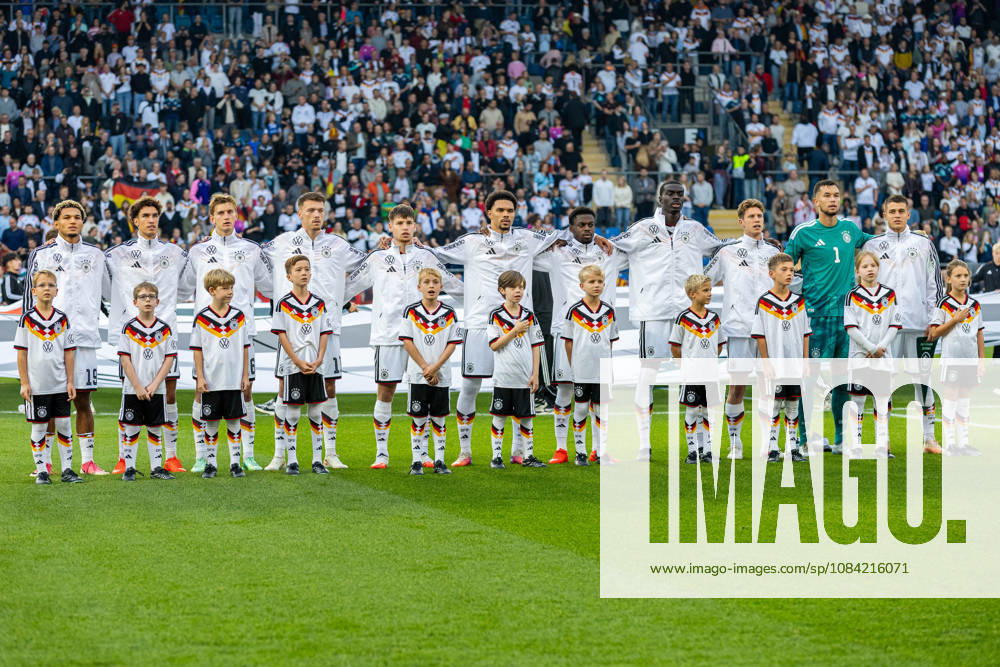 The Germany U21 players during the national anthem GER, Germany GER vs. Georgia GEO, soccer, UEFA U21 European Championship Qualifiers, Group F, Matchday 13, 2026–2027 season, October 6, 2026 GER, Germany GER vs. Georgia GEO, soccer, UEFA U-21 European Championship Qualifiers, Group F, Matchday 13, 2026–2027 season, October 6, 2026, Bielefeld