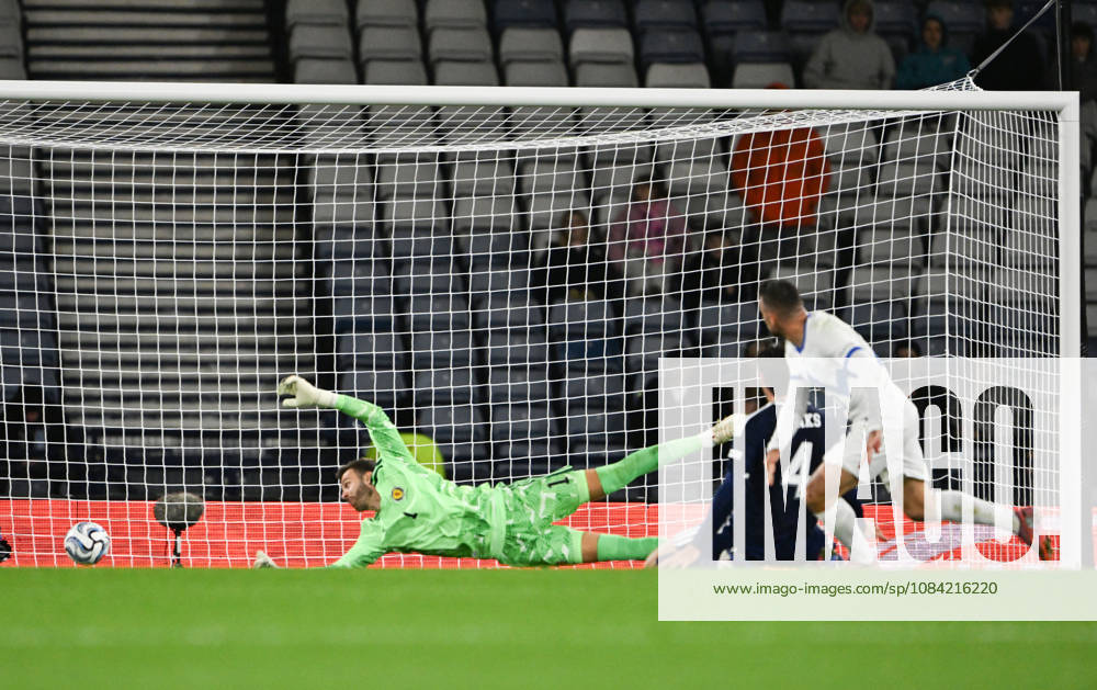 Glasgow, Scotland, 6th October 2026. Aljosa Matko of Slovenia scores his sides equaliser during the Scotland vs Slovenia UEFA Nations League match at Hampden Park, Glasgow. Picture credit should read: Neil Hanna Sportimage . SPI_035_NH_Scotland_Slovenia SPI-5054-0037