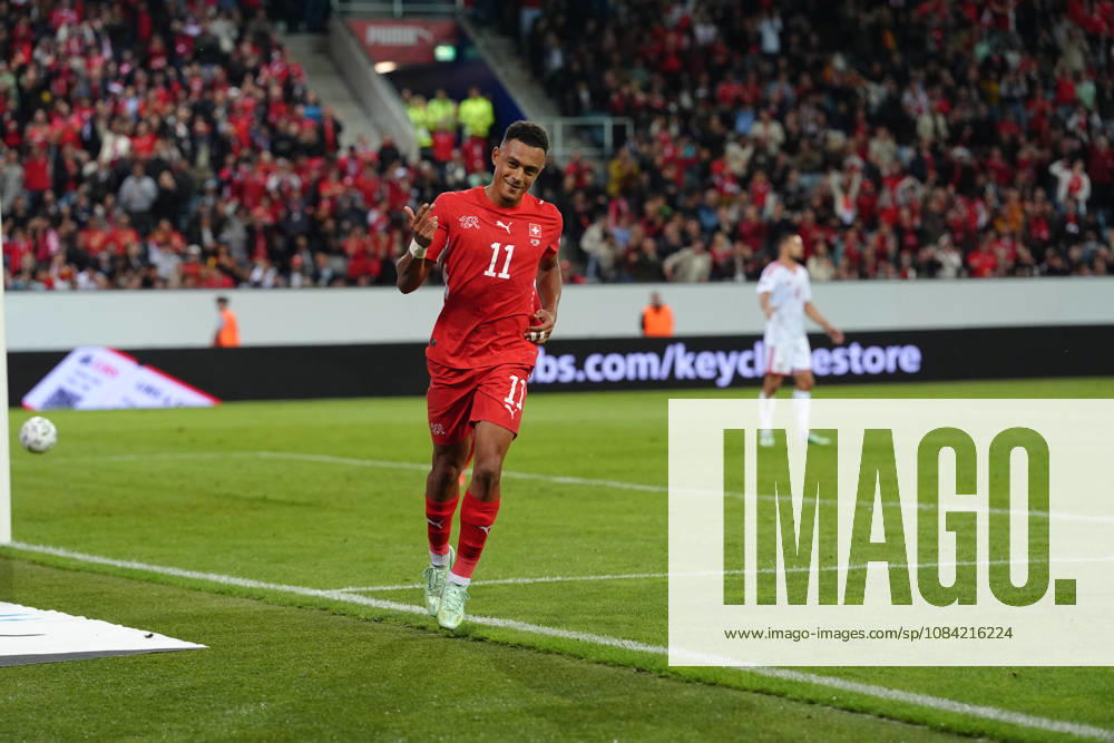 Dan Ndoye (11 SUI) celebrates his goal during the UEFA Nations League match between Switzerland and North Macedonia at thermoplan arena on October 06, 2026 in Luzern, Switzerland.