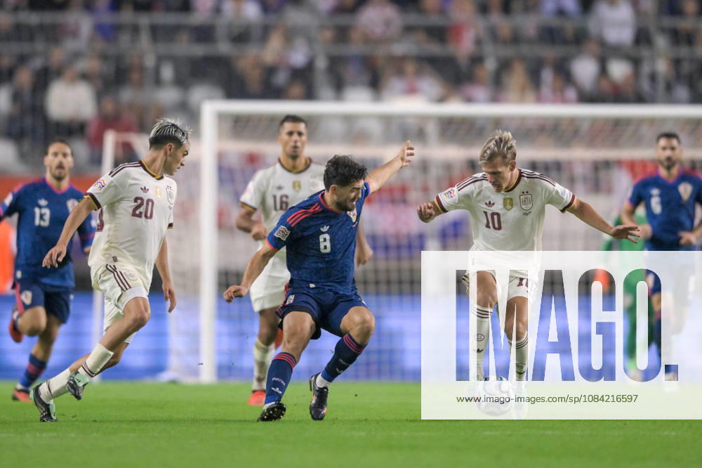 Croatia v Spain - UEFA Nations League 2026 27 Group A3 MD4 Mateo Kovacic of Croatia and Dani Olmo of Spain competes for the ball during the UEFA Nations League 2026 27 group phase match between Croatia and Spain at Stadion Poljud on October 6, 2026 in Split, Croatia. IgorxSoban PIXSELL