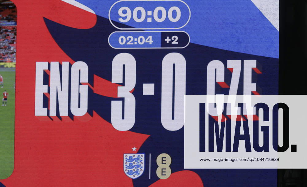 England v Czech Republic, UEFA Nations League, League A - Group 3 London, UK: England v Czech Republic, UEFA Nations League, League A - Group 3, Wembley Stadium. 6 October 2026 Photograph by Marc Aspland for The Times & The Sunday Times scoreboard