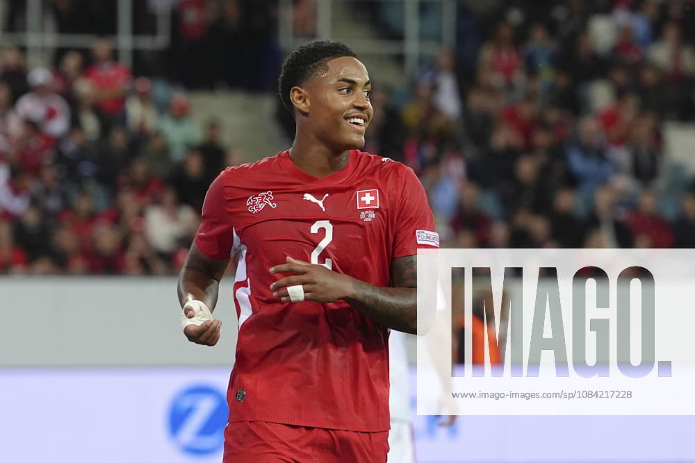 Sascha Britschgi (2 SUI) is happy after winning the UEFA Nations League match between Switzerland and North Macedonia at thermoplan arena on October 06, 2026 in Luzern, Switzerland.
