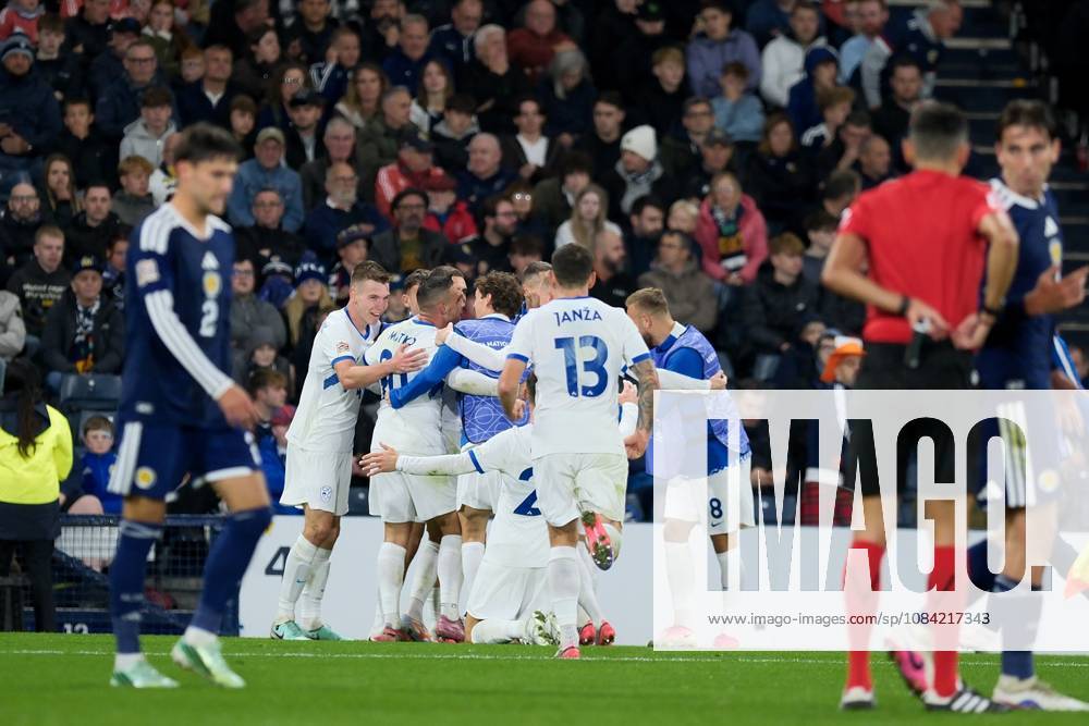 UK: Scotland v Slovenia, UEFA Nations League at Barclays Hampden, Glasgow, Scotland on 06 October 2026: Pictured: Danijel Sturm (Slovenia) scores to make it 1-2 Glasgow Barclays Hampden Scotland