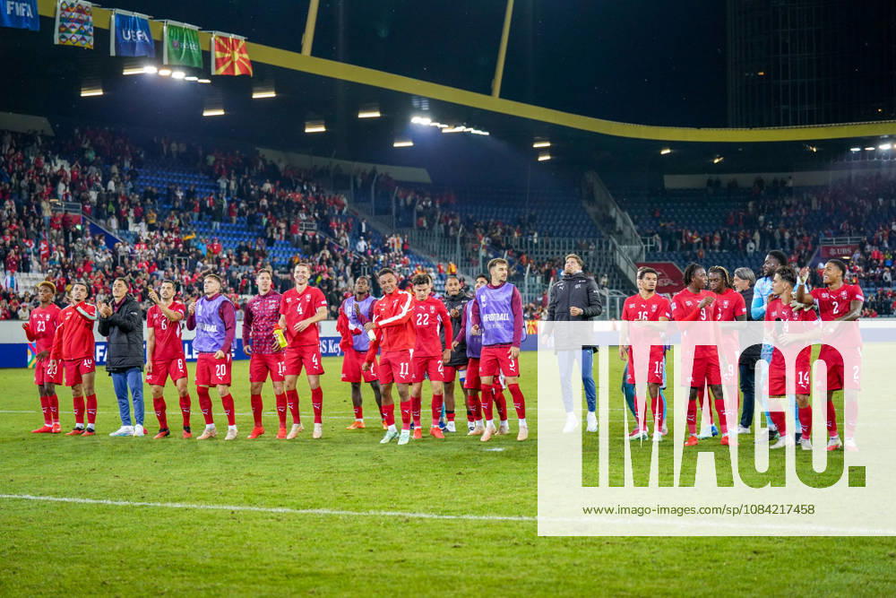 Soccer: UEFA Nations League 2026–2027, Matchday 4: Switzerland vs. North Macedonia at Thermoplan Arena Lucerne—Joy, excitement, and celebration following the Swiss team’s fourth win in four games
