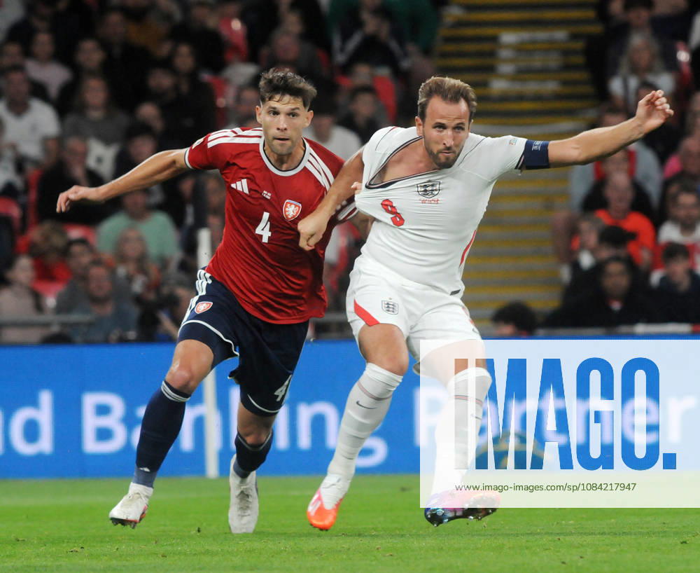 Football - 2026 2027 UEFA Nations League - League A, Group Three: England vs. Czechia (Czech Republic) - Wembley Stadium - Tuesday 6th October 2026 Harry Kane of England has his shirt pulled