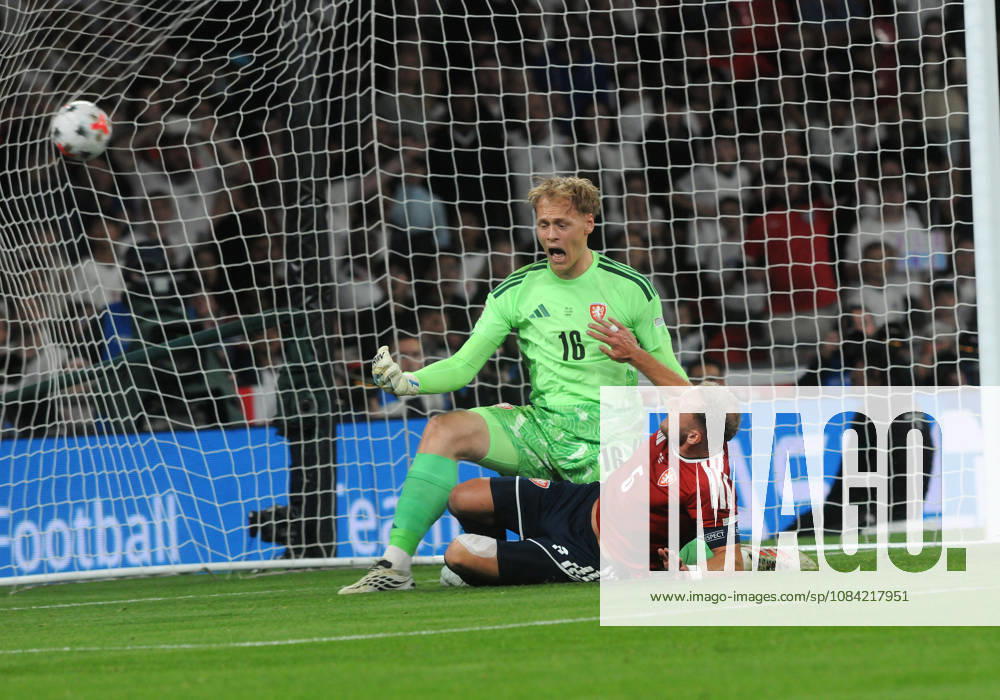 Football - 2026 2027 UEFA Nations League - League A, Group Three: England vs. Czechia (Czech Republic) - Wembley Stadium - Tuesday 6th October 2026 Vladmir Coufal of Czech scores past his own goalkeeper Lukas Homicek to score an own goal