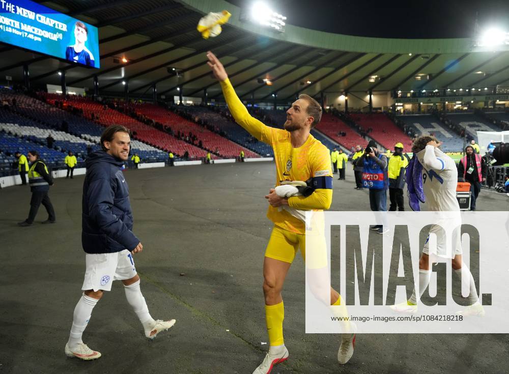 Slovenia captain Jan Oblak throws his shorts to the Slovenia fans while his team mates remove their jerseys and shorts amid celebratons at full-time. Final score Scotland 1 Slovenia 2. Scotland v Slovenia, Football, UEFA Nation s League, Group B1, Hampden Park, Glasgow, UK, Hampden Park, Glasgow, Scotland, Scotland, UK - 06 Oct 2026Glasgow Hampden Park Scotland United Kingdom